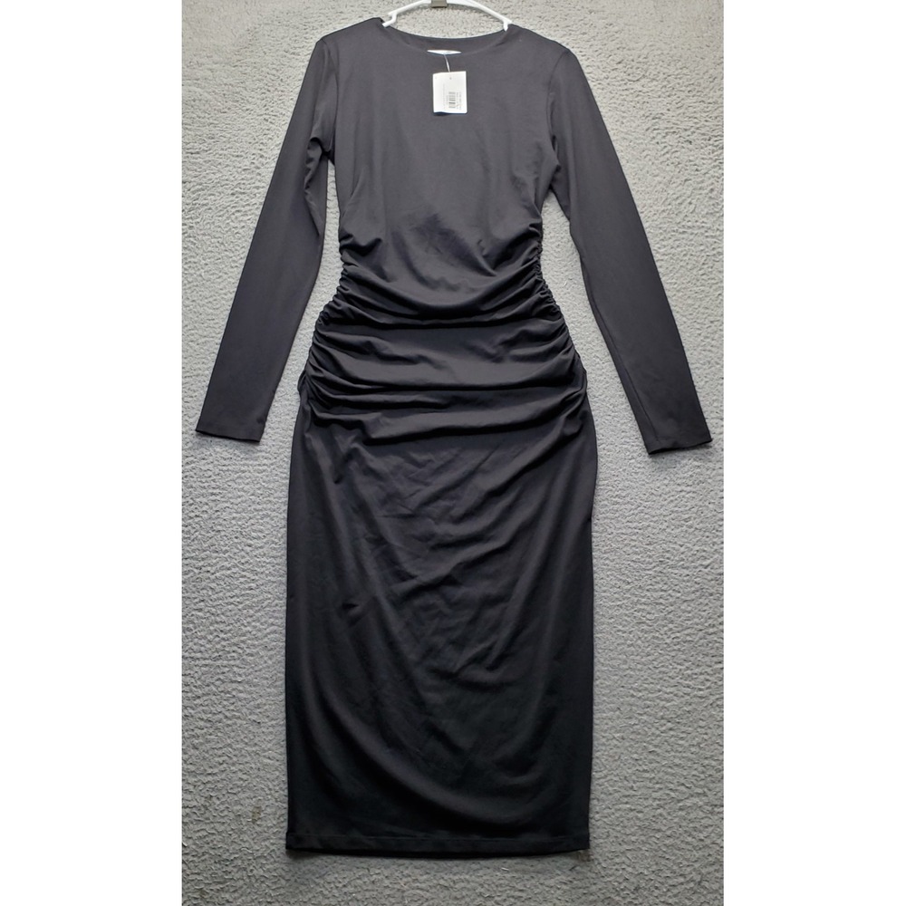 Susana Monaco Bodycon Dress Womens Large Black Side Ruched Elegant Club Evening